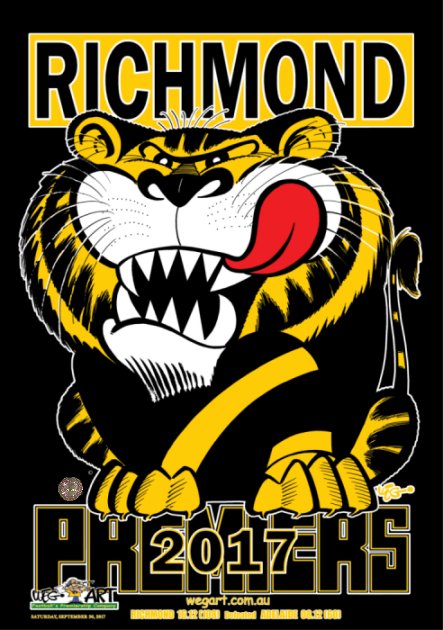 2017 Black Richmond Tigers WEG Prem Poster Includes POST IN AUST